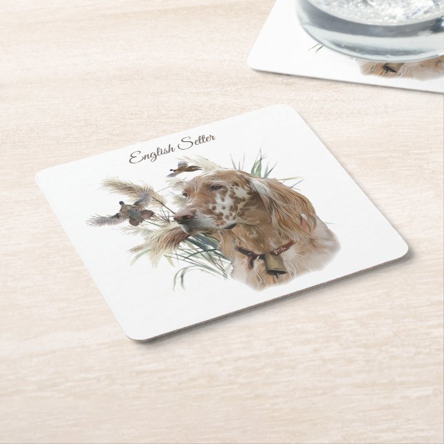 Beautiful Setter with Pheasants , Art Square Paper Coaster (Angled)