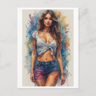 Beautiful Sexy Design Woman on a Holiday Postcard