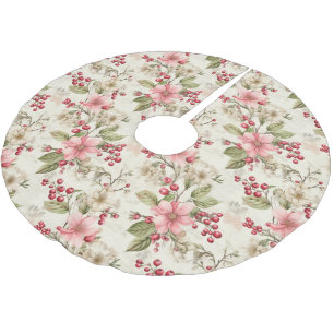 Beautiful Shabby Chic Pink Christmas Floral Berry Brushed Polyester Tree Skirt