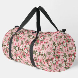 Beautiful Shabby Chic Pink Christmas Floral Berry Duffle Bag