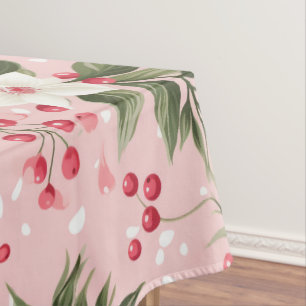 Beautiful Shabby Chic Pink Christmas Floral Berry Tablecloth