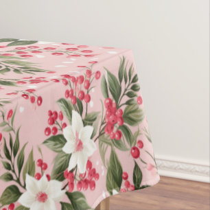Beautiful Shabby Chic Pink Christmas Floral Berry Tablecloth