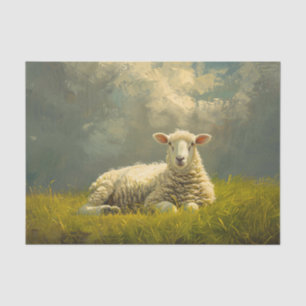 Beautiful Sheep in a Field Oil Painting Decoupage Tissue Paper
