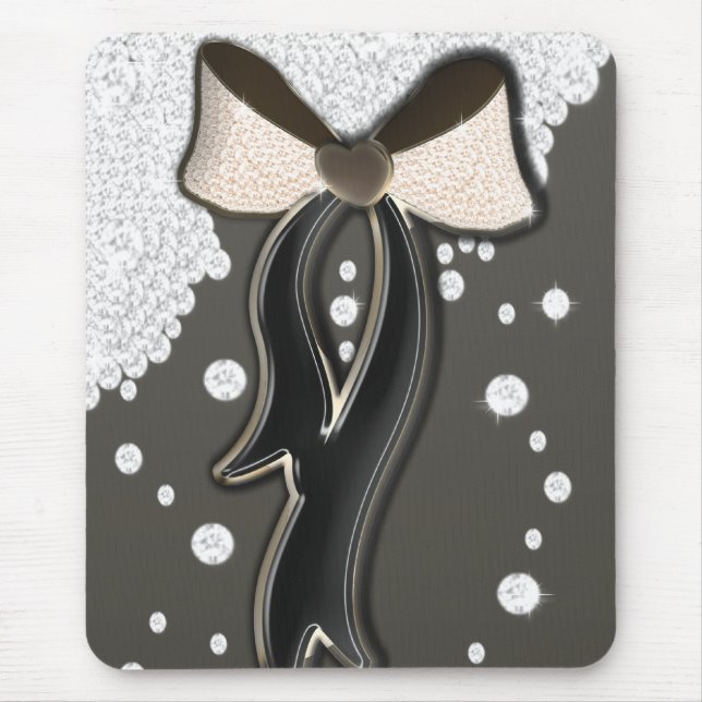 Beautiful shinning soft pink and chocolate bow mouse pad (Front)