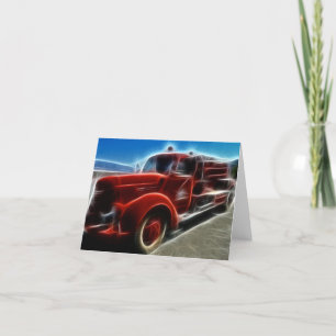 Beautiful Shiny Antique Red Fire Truck Art Card