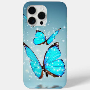 beautiful shiny blue butterfly iPhone 15 pro max case