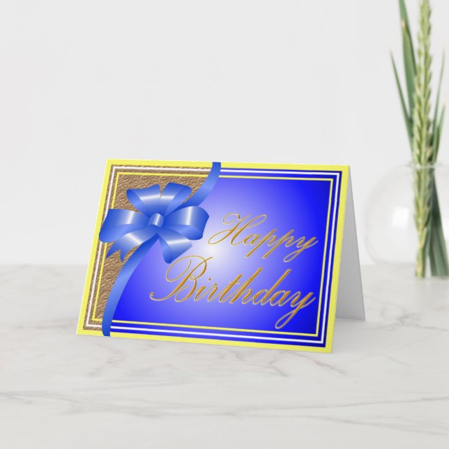 Beautiful shiny blue ribbon birthday card (Front)