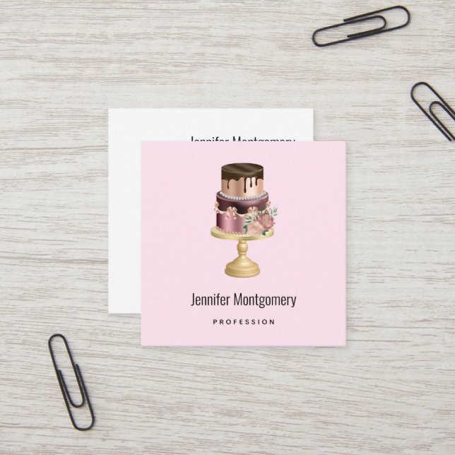 Beautiful Shiny Glam Party Cake Square Business Card (Front/Back In Situ)