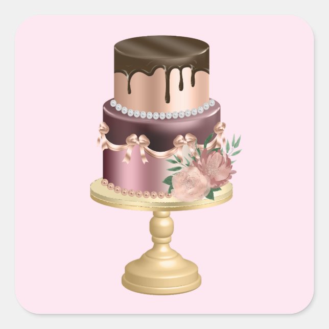 Beautiful Shiny Glam Party Cake Square Sticker (Front)
