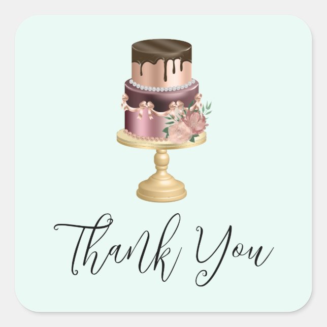 Beautiful Shiny Glam Party Cake Thank You Square Sticker (Front)