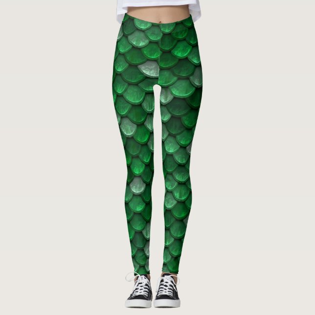 Beautiful Shiny Green Mermaid Scales Leggings (Front)