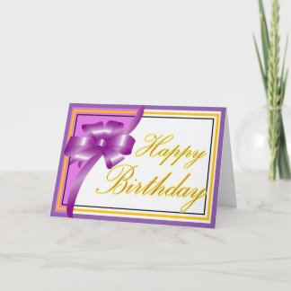 Beautiful shiny purple ribbon birthday card