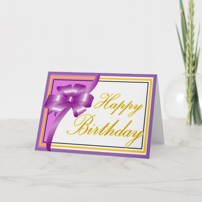 Beautiful shiny purple ribbon birthday card (Front)