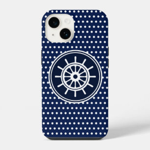 Beautiful Ship's Wheel Maritime Blue And White iPhone 14 Case