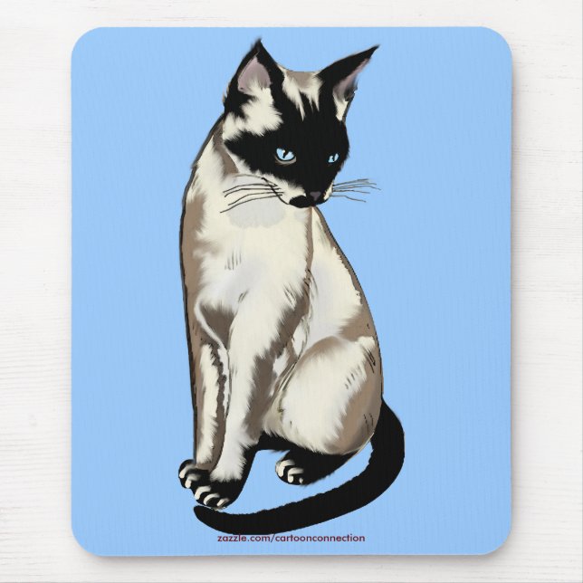 Beautiful Siamese Cat Cartoon Art Mouse Pad (Front)