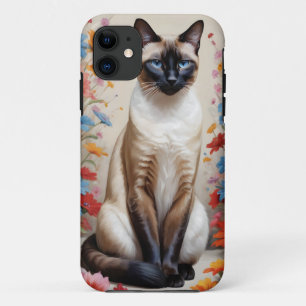 Beautiful siamese cat in flowers iPhone 11 case