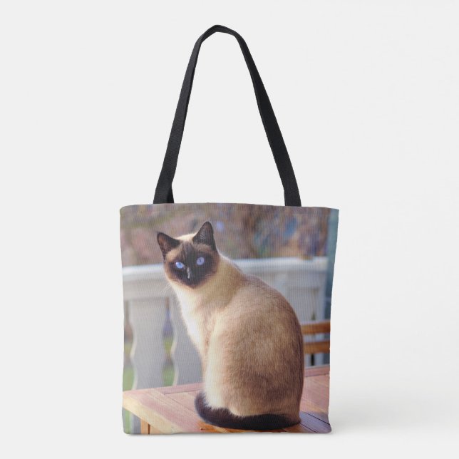 Beautiful Siamese Cat with Blue Eyes Tote Bag (Back)