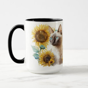BEAUTIFUL SIAMESE CAT WITH YELLOW SUNFLOWERS MUG