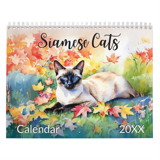 Beautiful Siamese Cats Pet Lover Watercolor Animal Calendar (Cover)