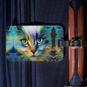 Beautiful Siamese Kitten blue green gold Luggage Tag