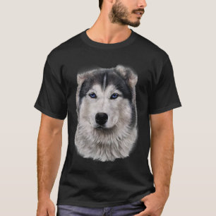 Beautiful Siberian Husky Dog Face Print T-Shirt