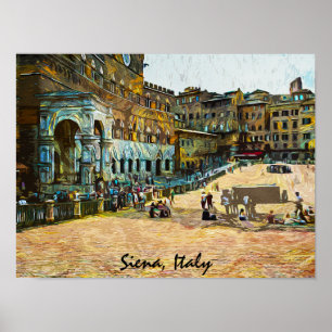 Beautiful Siena Italy City Oil Painting Poster