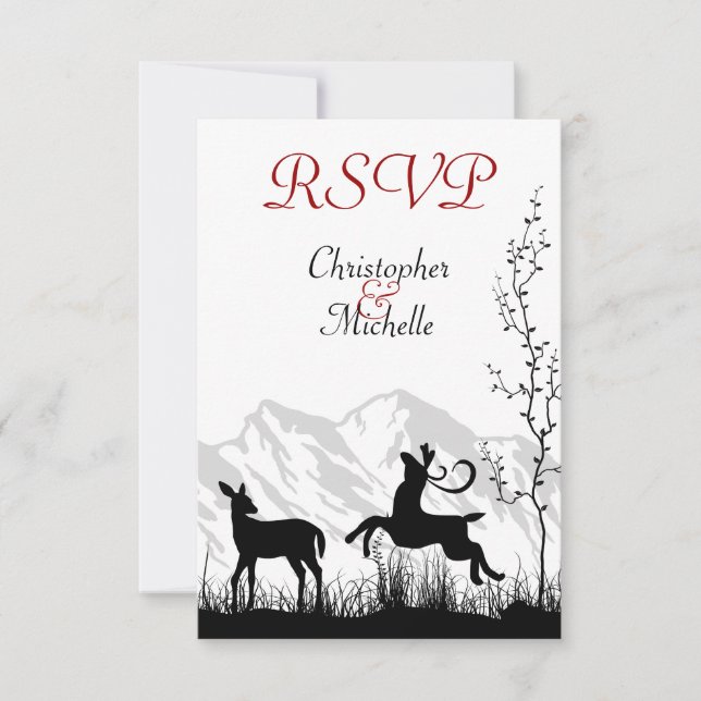 Beautiful Silhouette Deer Mountain Wedding RSVP (Front)