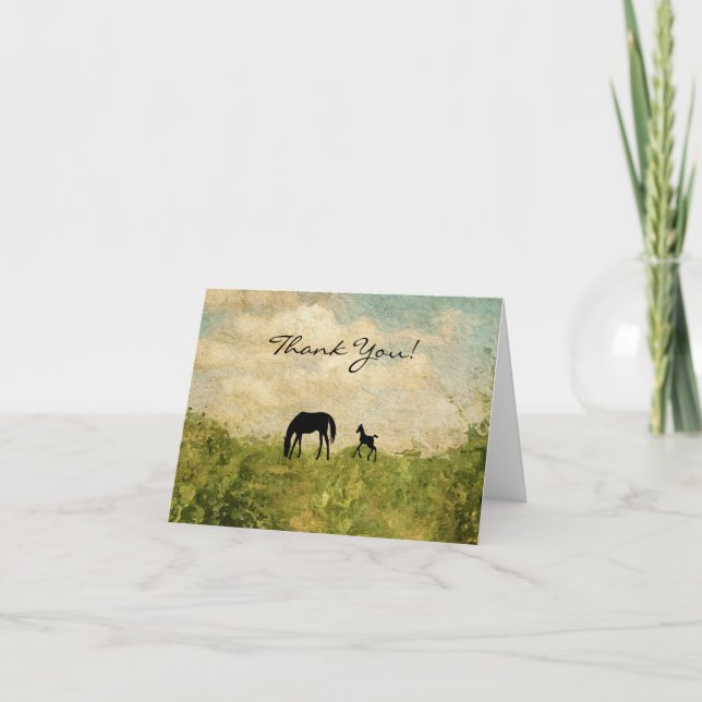 Beautiful Silhouette Mare and Foal Horse Thank You Card (Front)