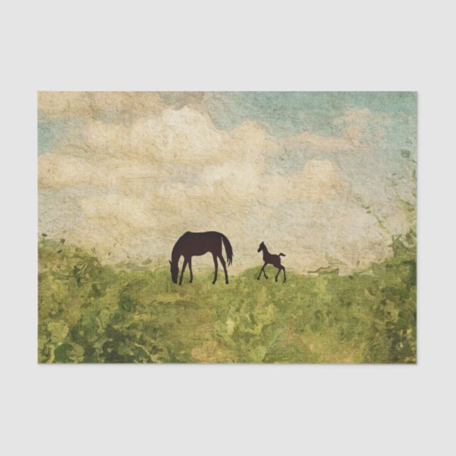 Beautiful Silhouette Mare and Foal Horse Tissue Paper (Front)