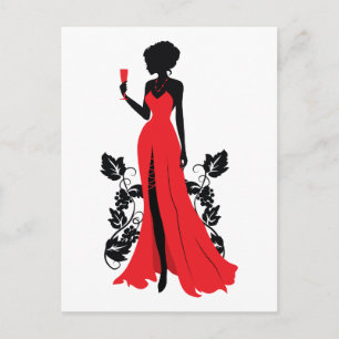 Beautiful silhouette of young woman with wineglass postcard