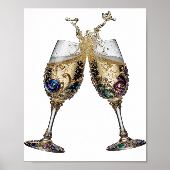 Beautiful Silver CHAMPAGNE GLASSES Poster (Front)