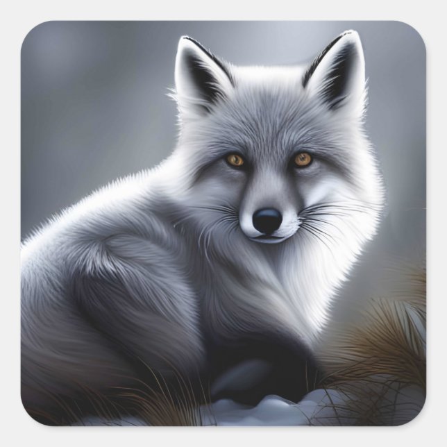 Beautiful Silver Fox  Square Sticker (Front)