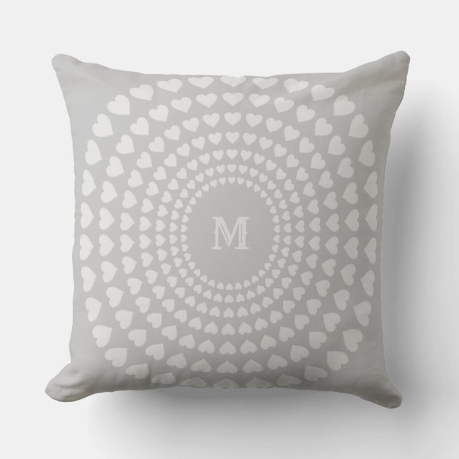 Beautiful Silver Heart Circles on Light Grey Cushion (Front)