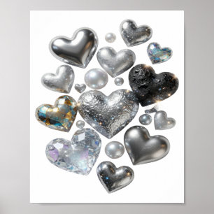 Beautiful Silver HEARTS AND STARS Design Poster