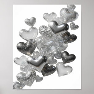 Beautiful Silver HEARTS OF GLASS Design Poster