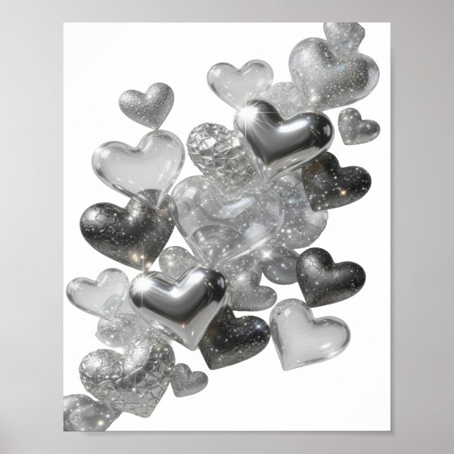 Beautiful Silver HEARTS OF GLASS Design Poster (Front)