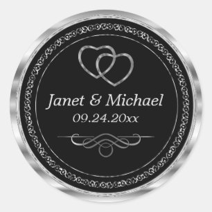 Beautiful Silver Hearts on Black Classic Round Sticker