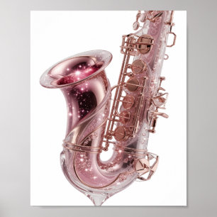 Beautiful Silver PINK SAXOPHONE Custom Design Poster