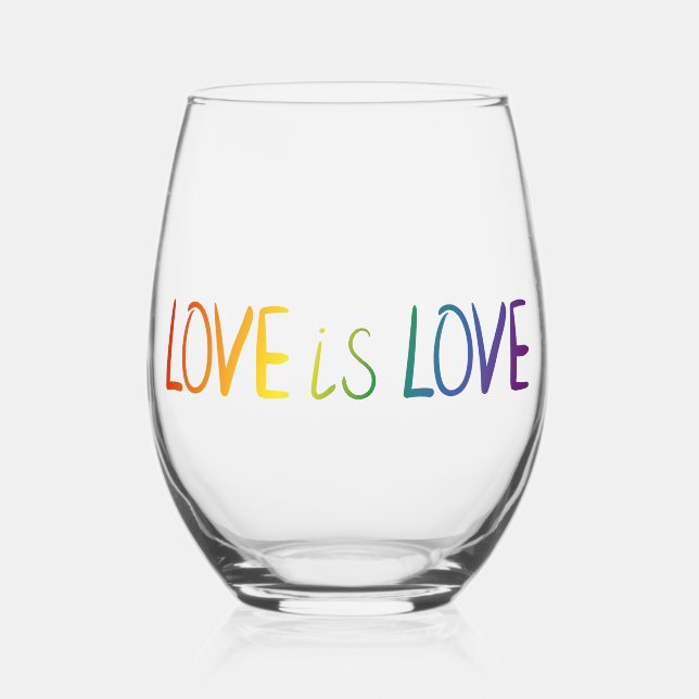 Beautiful Simple Minimal Love Is Love Pride Stemless Wine Glass (Front)