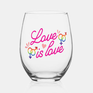 Beautiful Simple Minimal Love Is Love Pride Stemless Wine Glass
