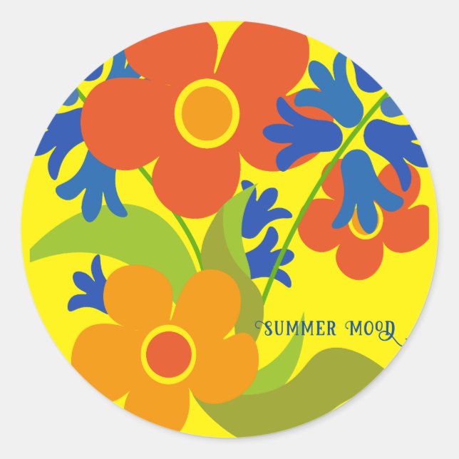 Beautiful simple summer floral design classic round sticker (Front)