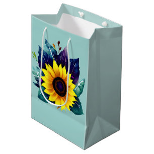 Beautiful Single Open Sunflower Medium Gift Bag