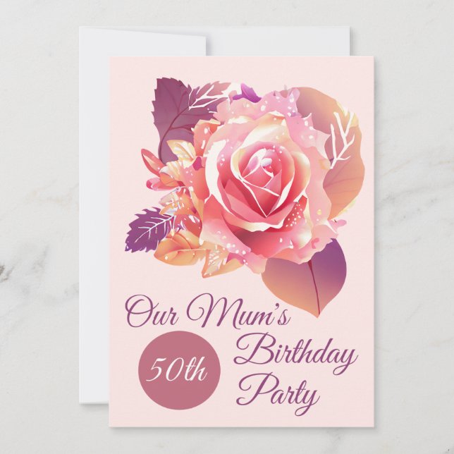 Beautiful Single Pink Rose Invitation (Front)