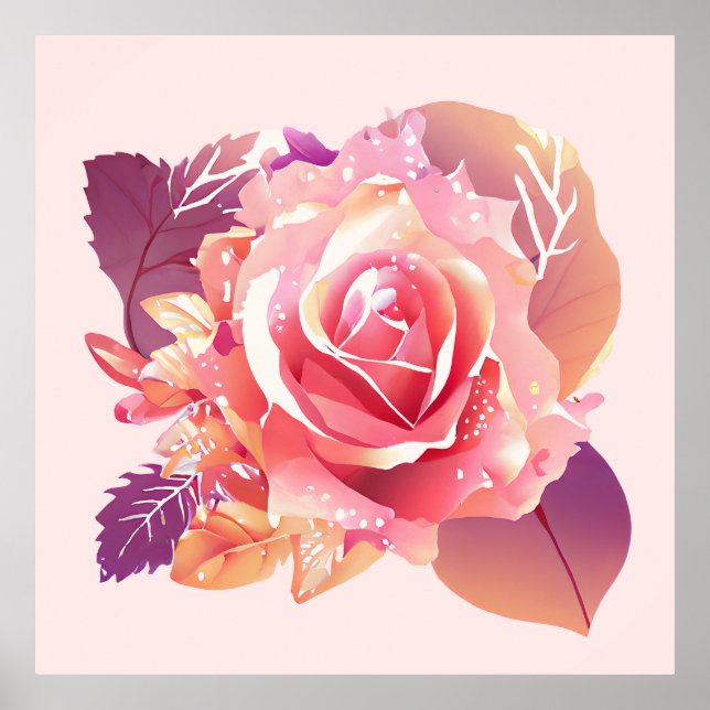 Beautiful Single Pink Rose Poster (Front)