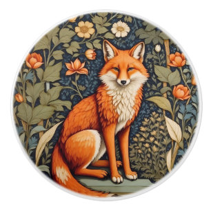 Beautiful Sitting Red Fox William Morris Inspired  Ceramic Knob