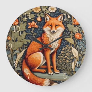 Beautiful Sitting Red Fox William Morris Inspired  Large Clock