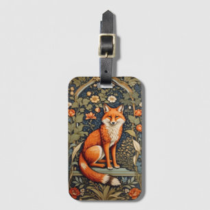 Beautiful Sitting Red Fox William Morris Inspired Luggage Tag