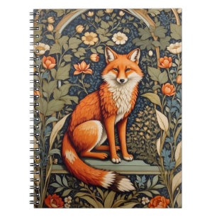 Beautiful Sitting Red Fox William Morris Inspired  Notebook