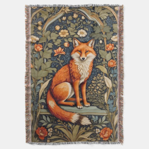 Beautiful Sitting Red Fox William Morris Inspired  Throw Blanket