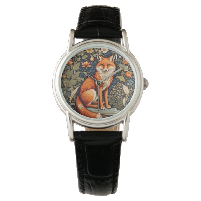 Beautiful Sitting Red Fox William Morris Inspired  Watch (Front)